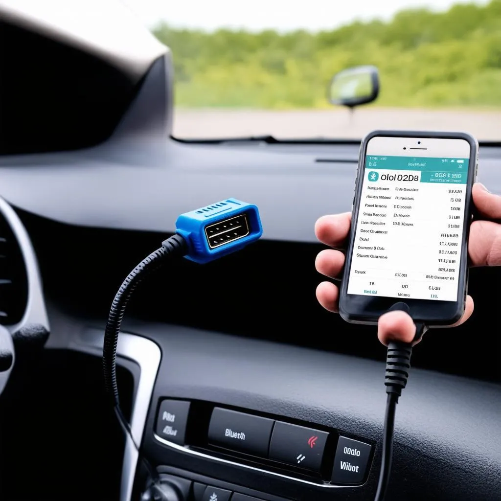 Bluetooth OBD Scanner connected to a car's OBD-II port