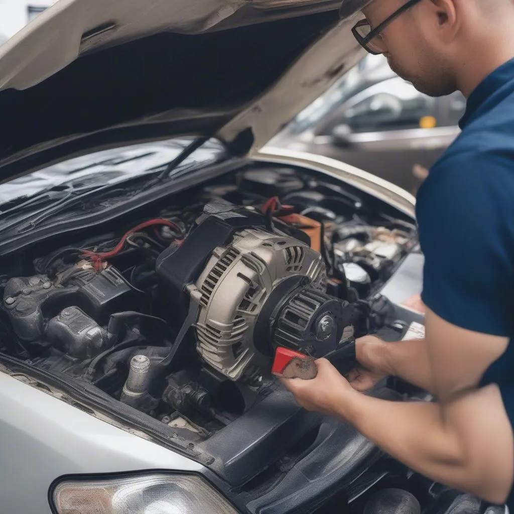 Inspecting the alternator for damage