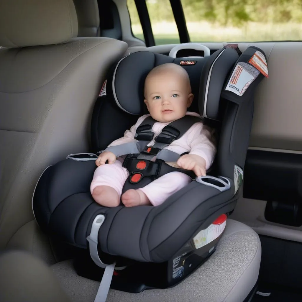 A Britax Chaperone infant car seat installed in a car