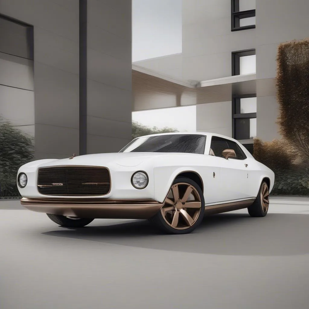 Bronze wheels on a white car