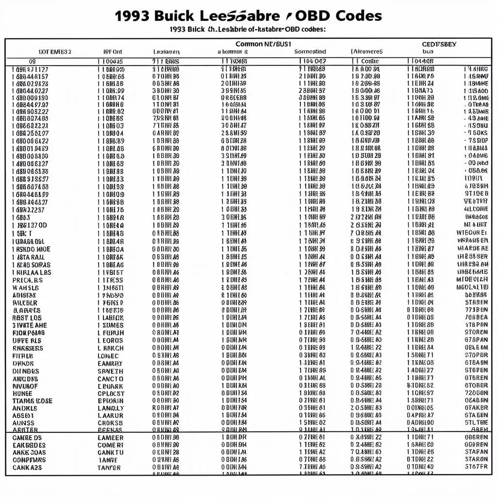 Buick LeSabre OBD Codes Chart