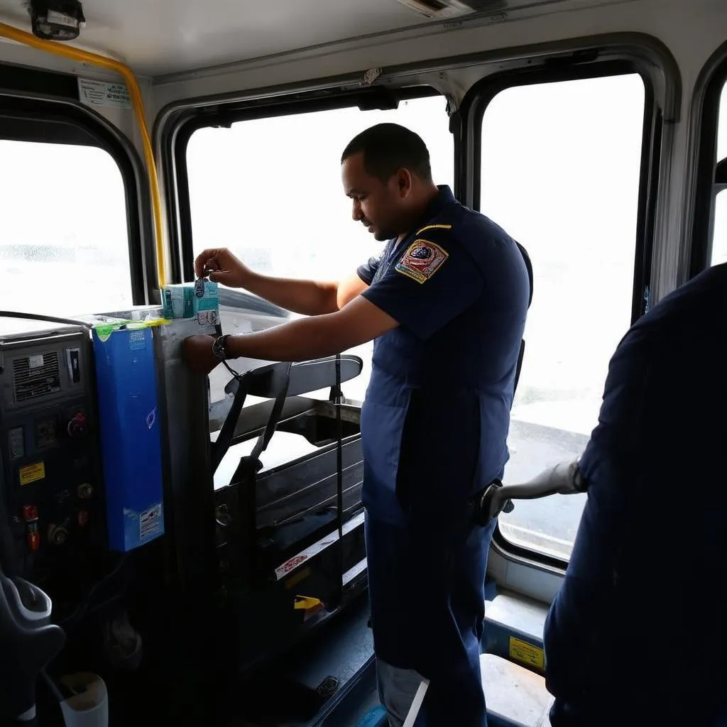 Bus Driver Inspecting Car Seat