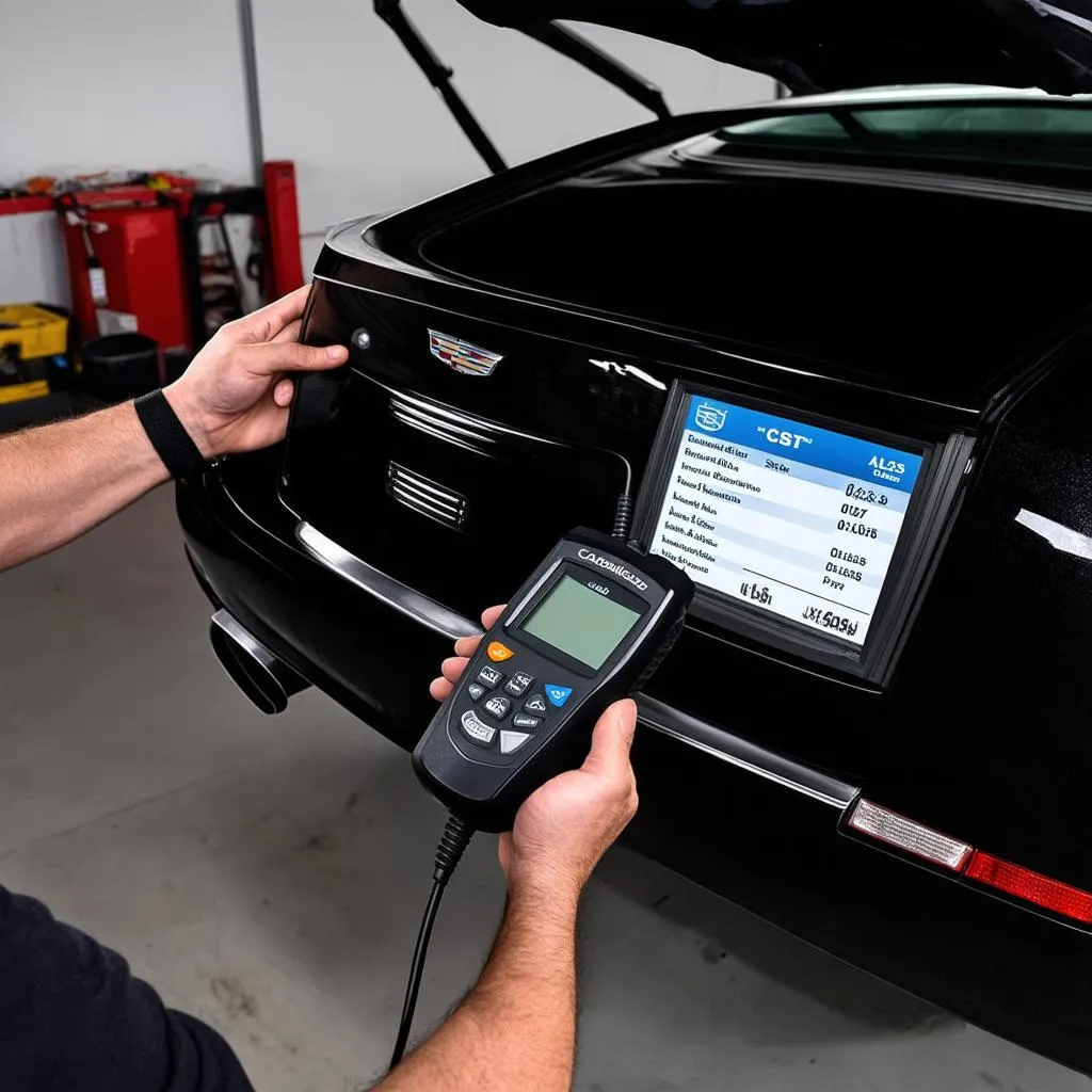 Mechanic connecting a dealer scanner