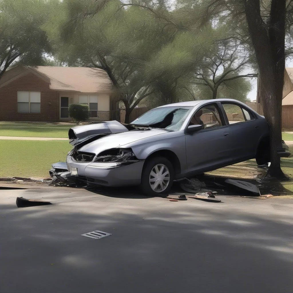 A damaged car after a car accident in Hideaway, TX