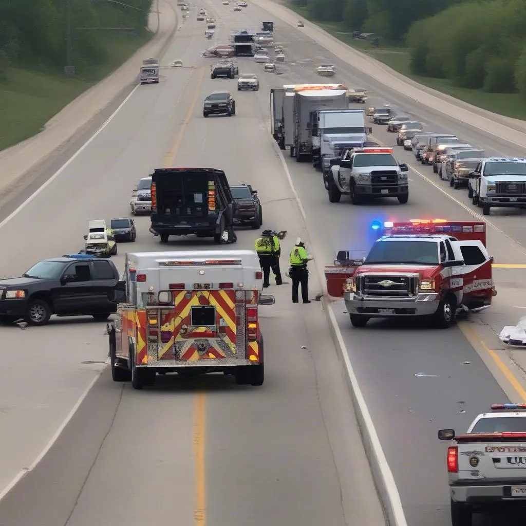 Car accident scene on I-70 Illinois