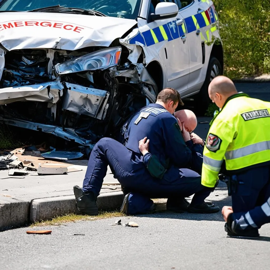 Car Accident Scene with a Person Feeling Nauseous