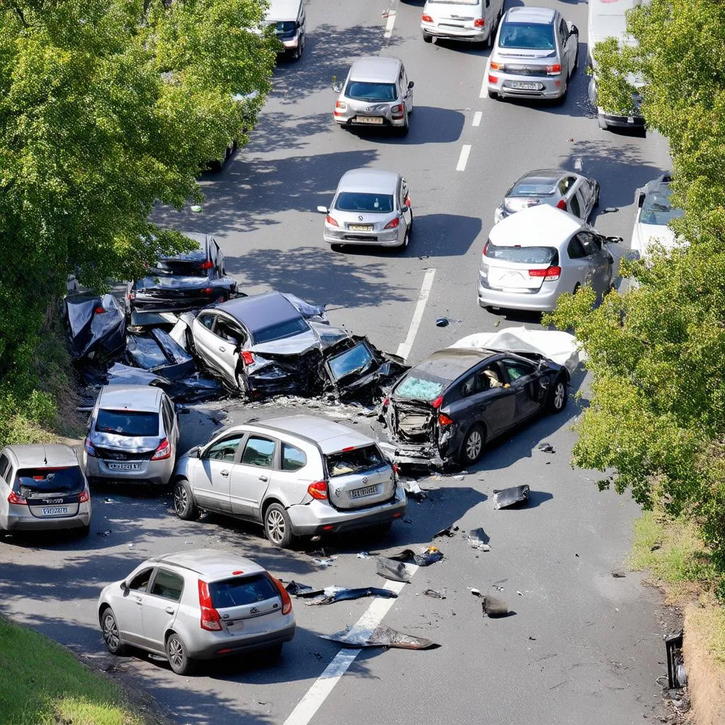 Car accident on a busy road