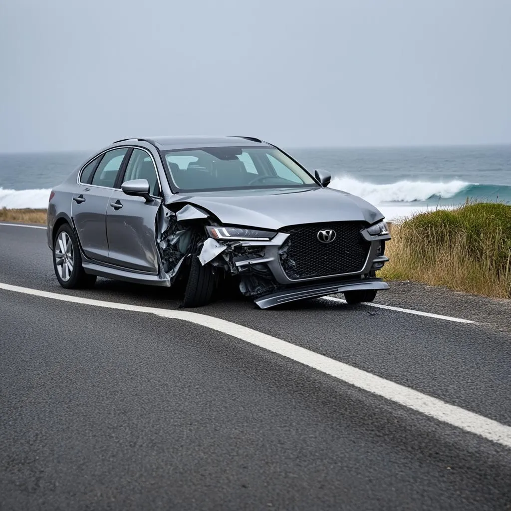 Car accident on a coastal road