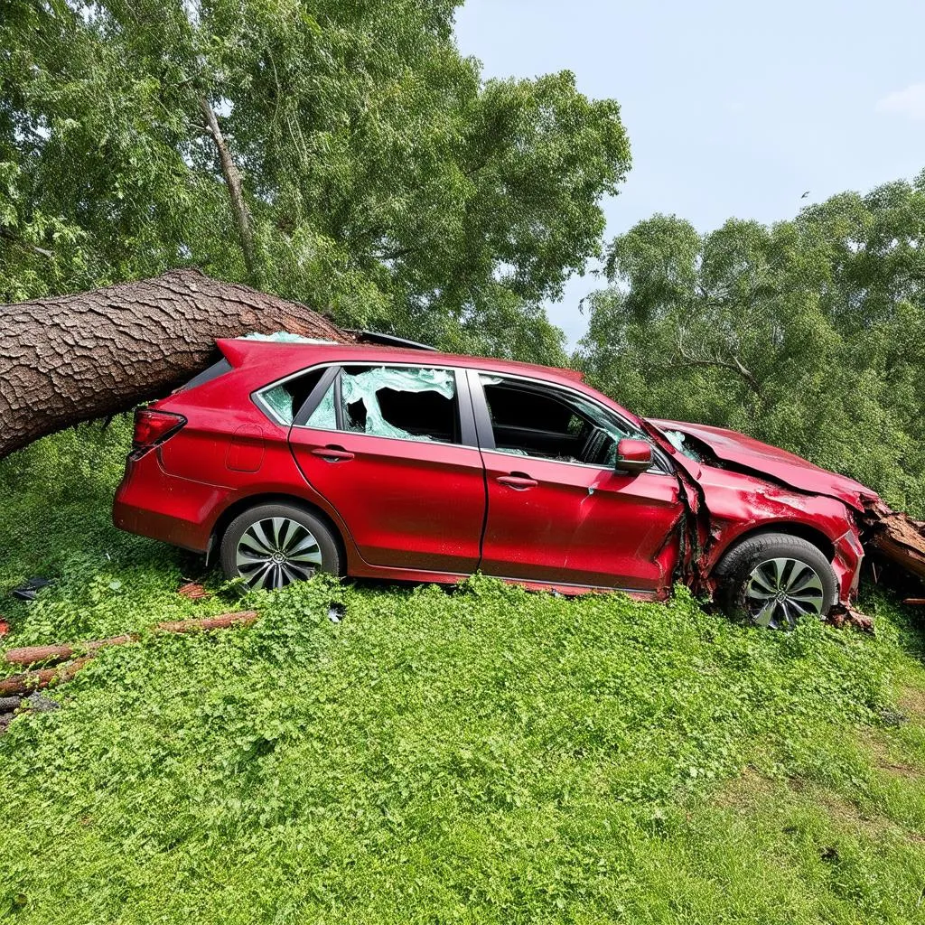 Car Damaged by Fallen Tree