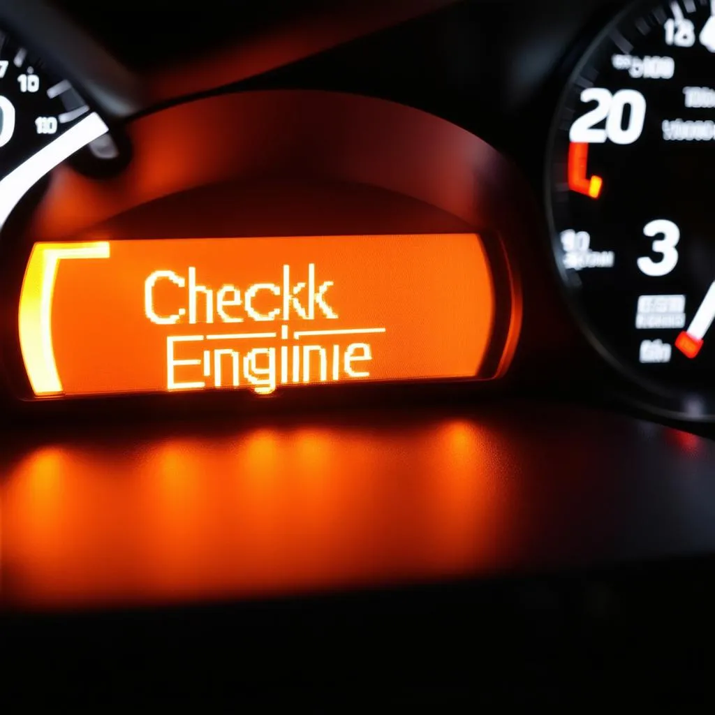 Car Dashboard with Check Engine Light On