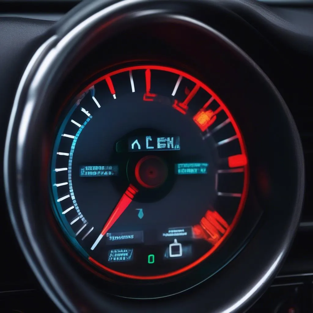 Car dashboard with warning lights