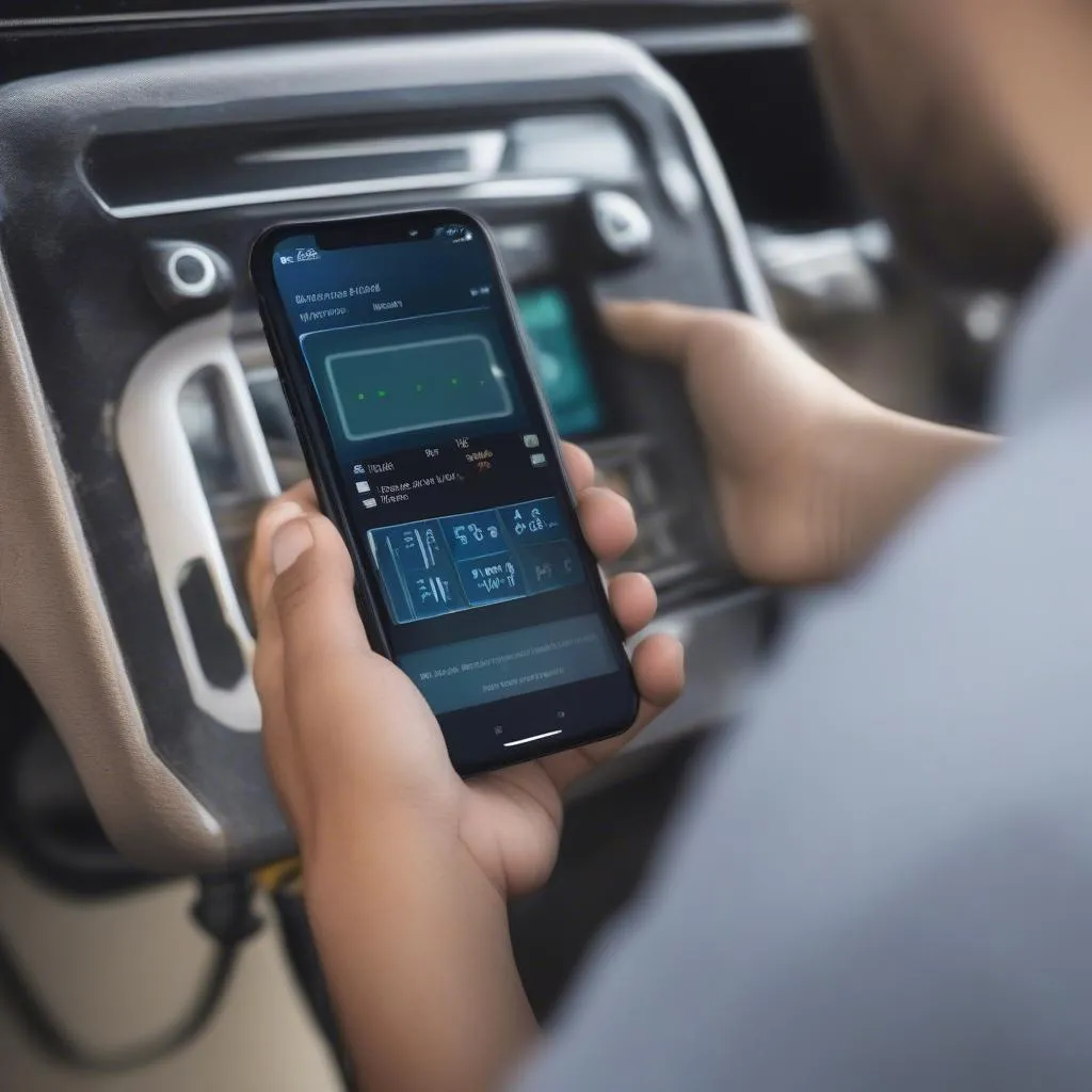 A user using an ELM 327 OBD reader to access their car's data