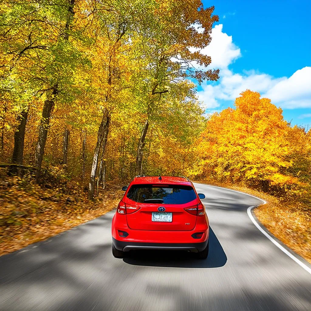 Car driving on a scenic road