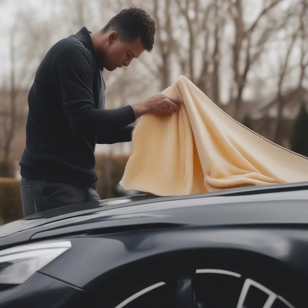 car drying chamois in use