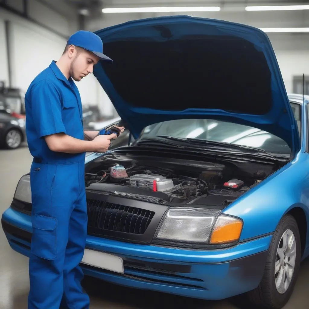 Car Mechanic Checking Engine