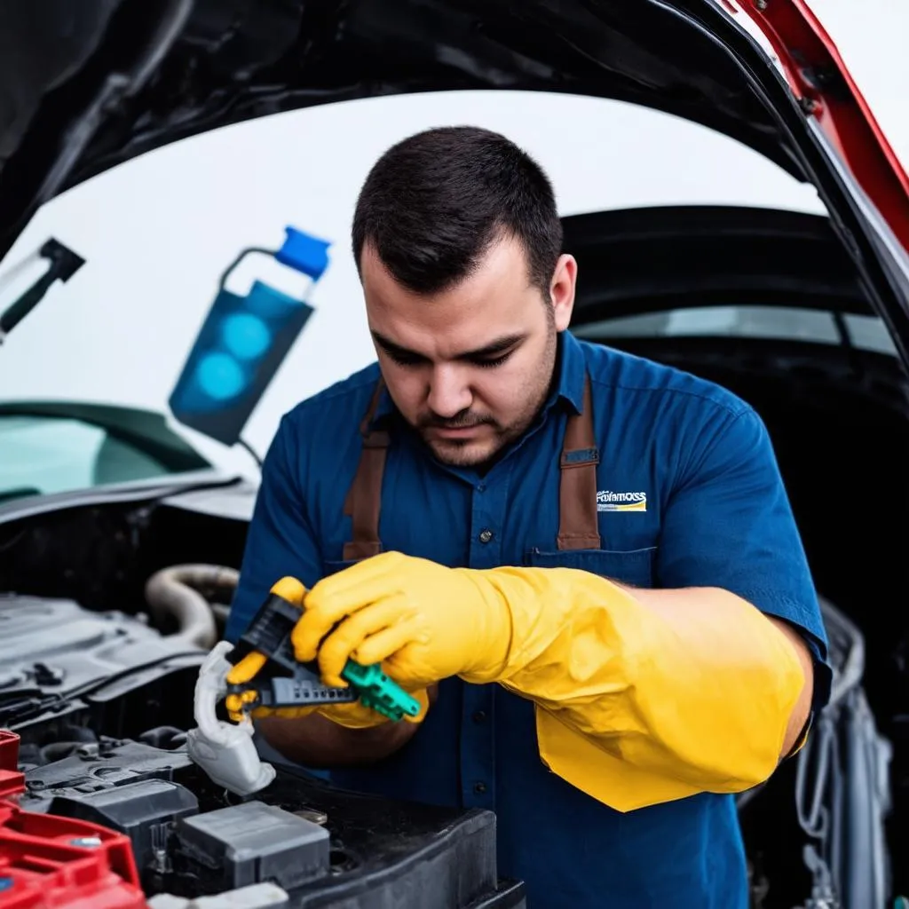 Car Mechanic Repairing OBD