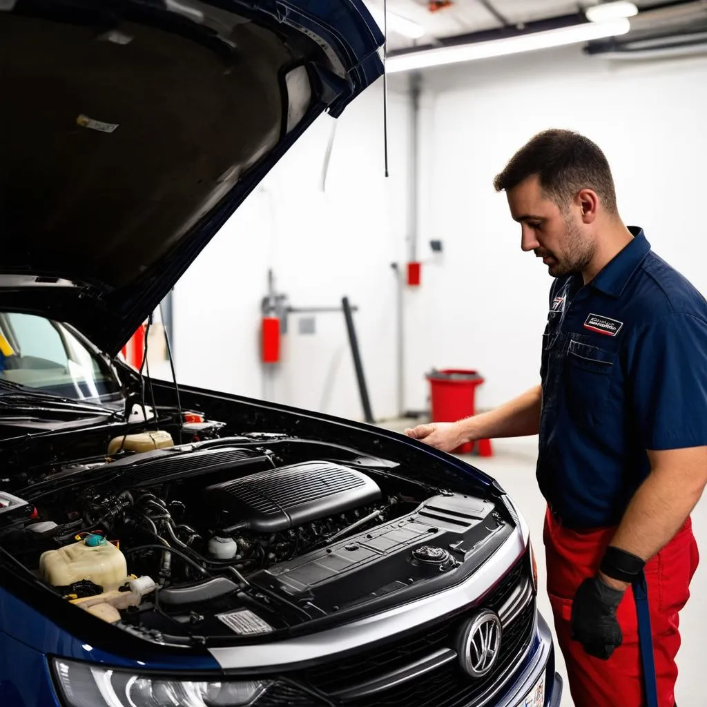 A car mechanic working on a car in a garage