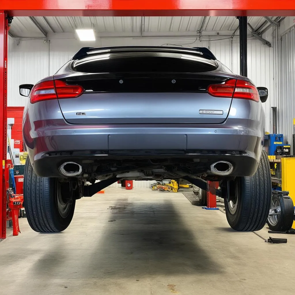 Car on car lift in a garage