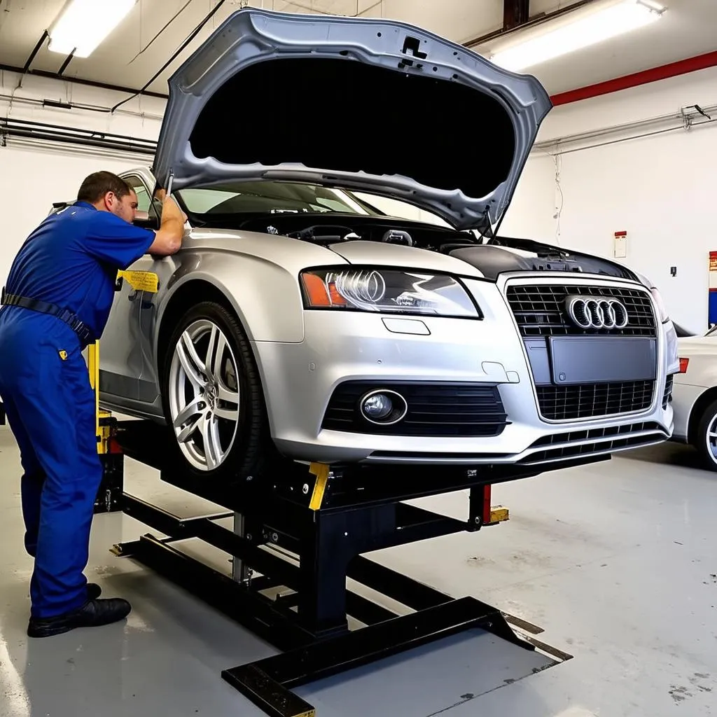 Car on Lift in Repair Shop