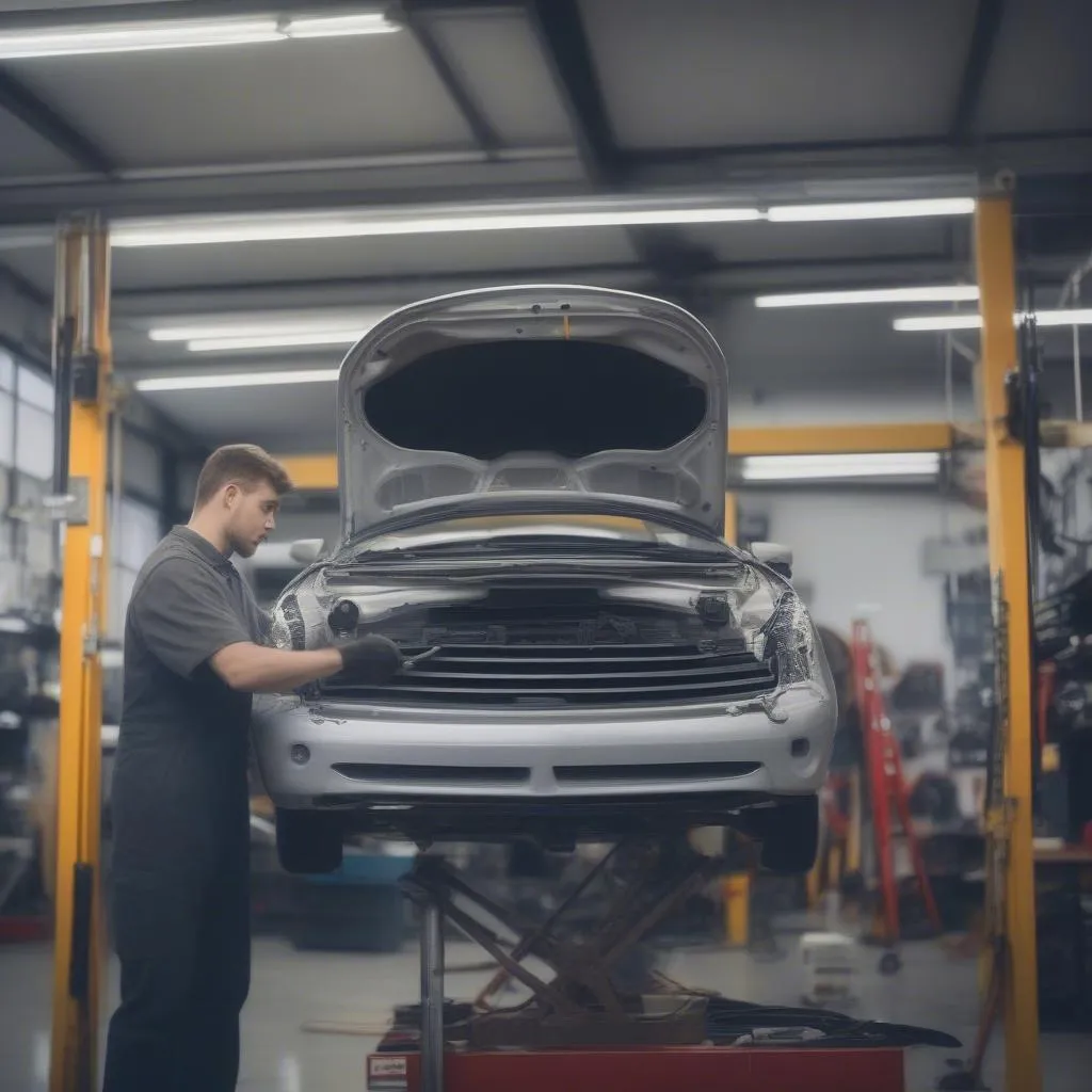 Car on Lift in Repair Shop