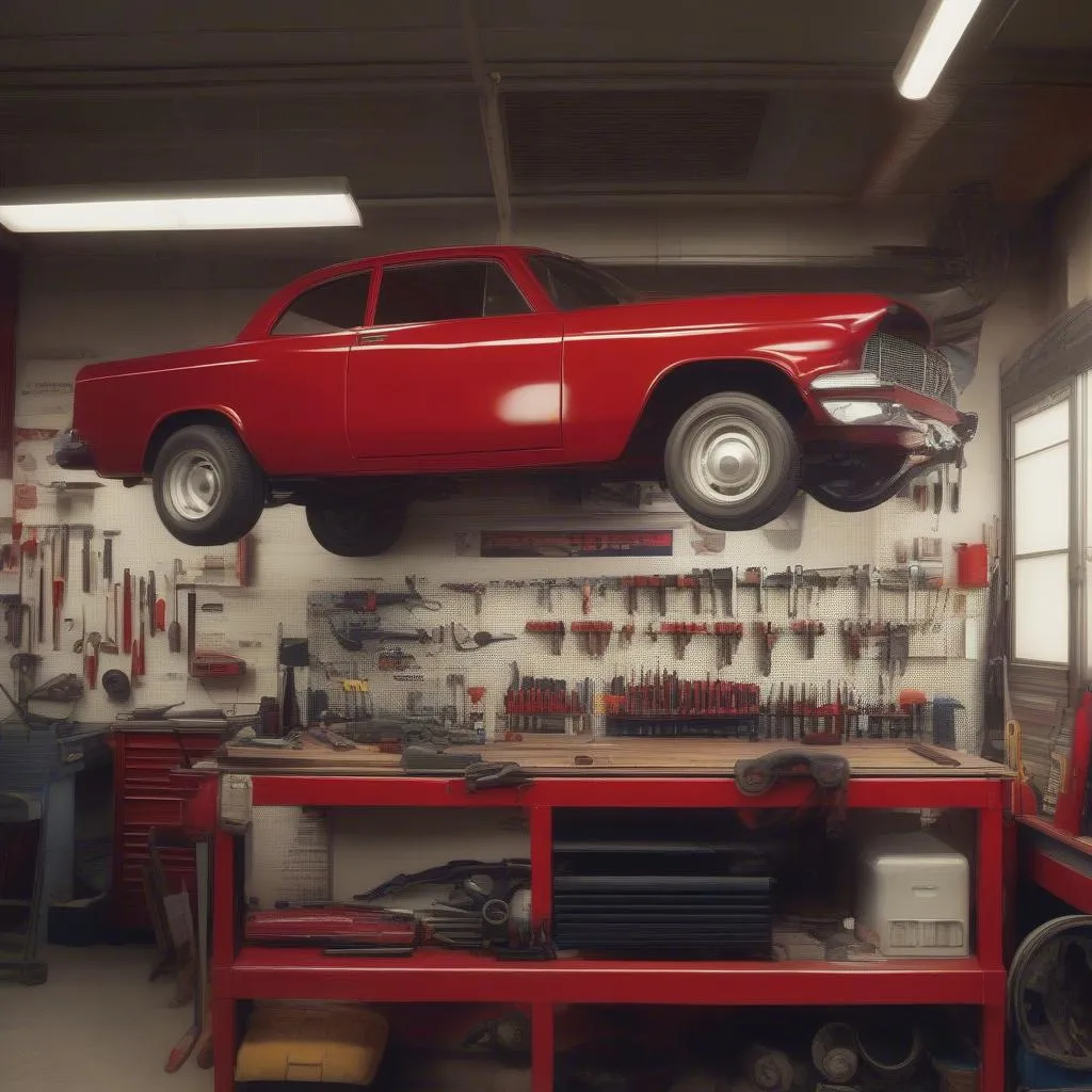 Car on Lift in Shop