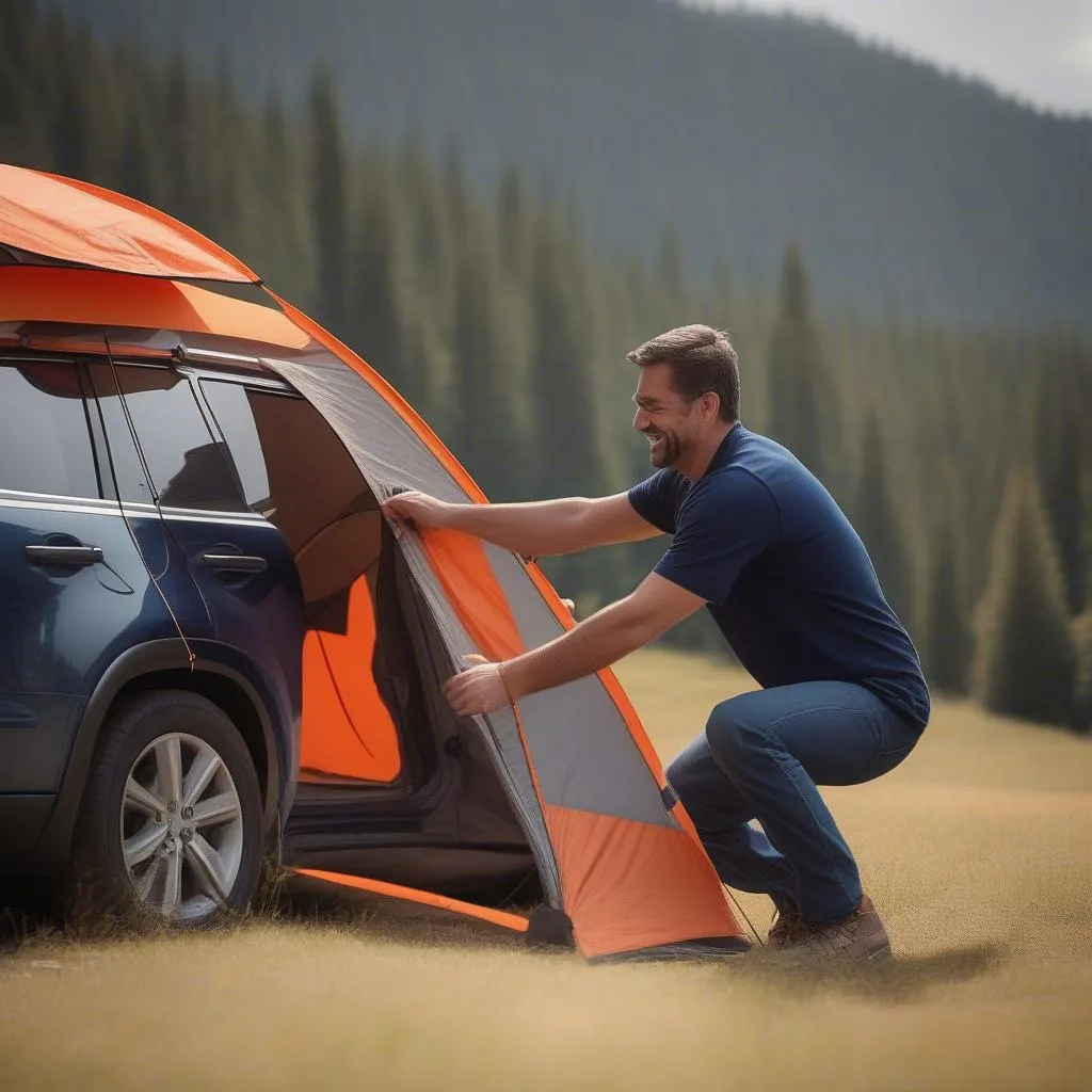 Car roof pop up tent setup