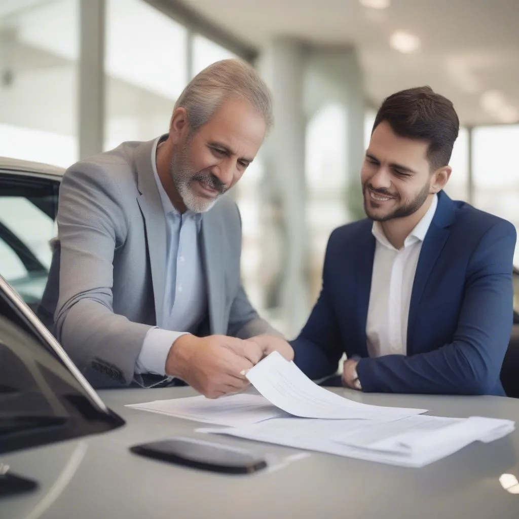 Car salesman closing the deal