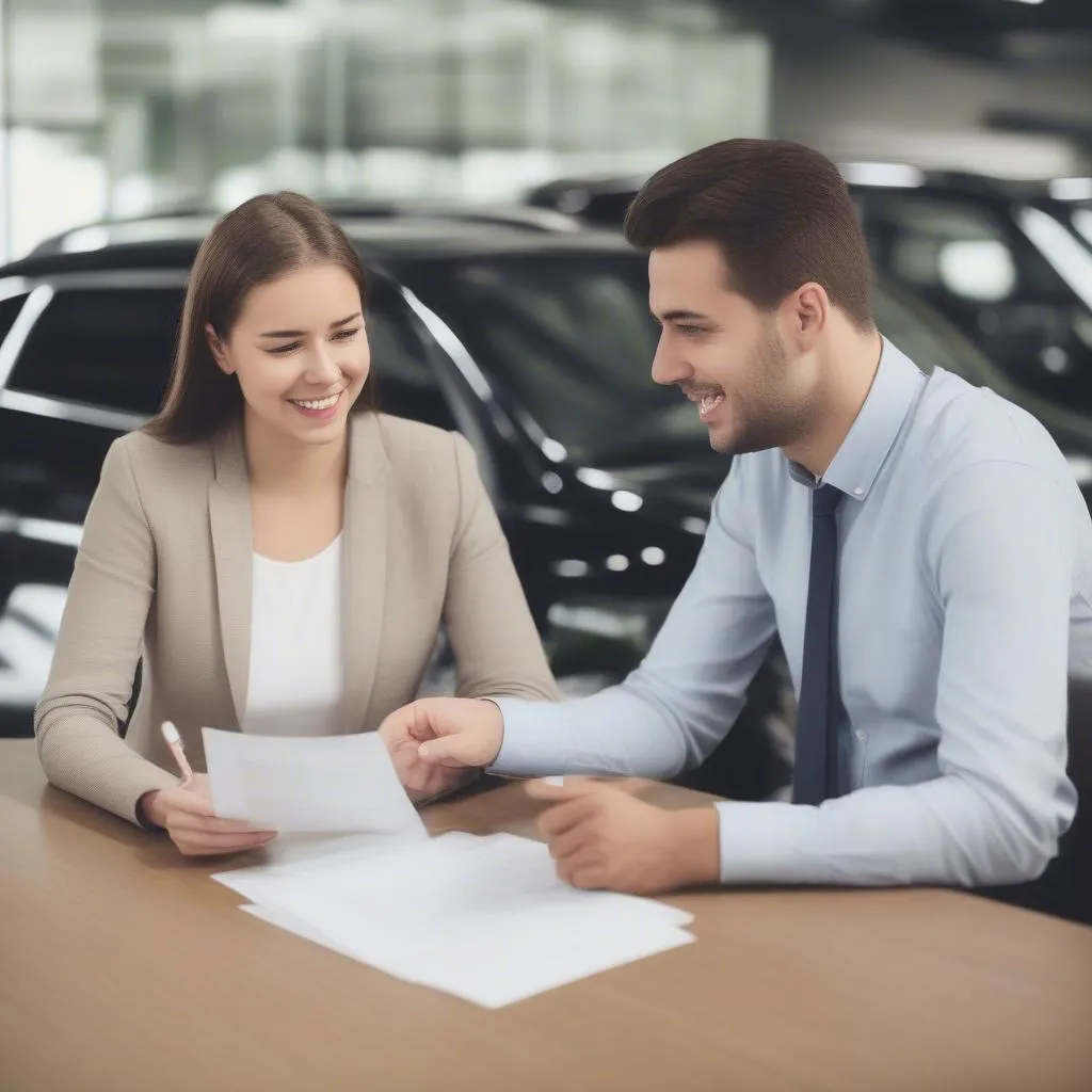 Car Salesperson Helping Customer