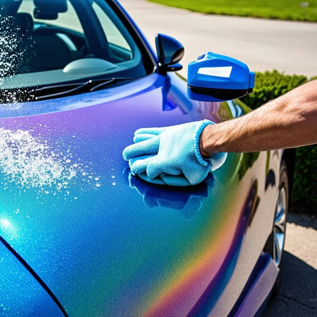 Washing Iridescent Car Wrap