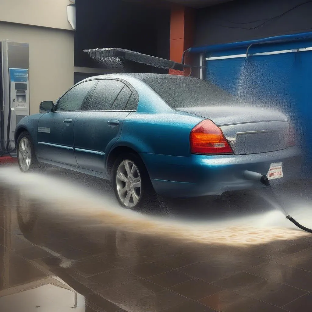 Automatic car wash in Irving, Texas, cleaning the exterior of a car