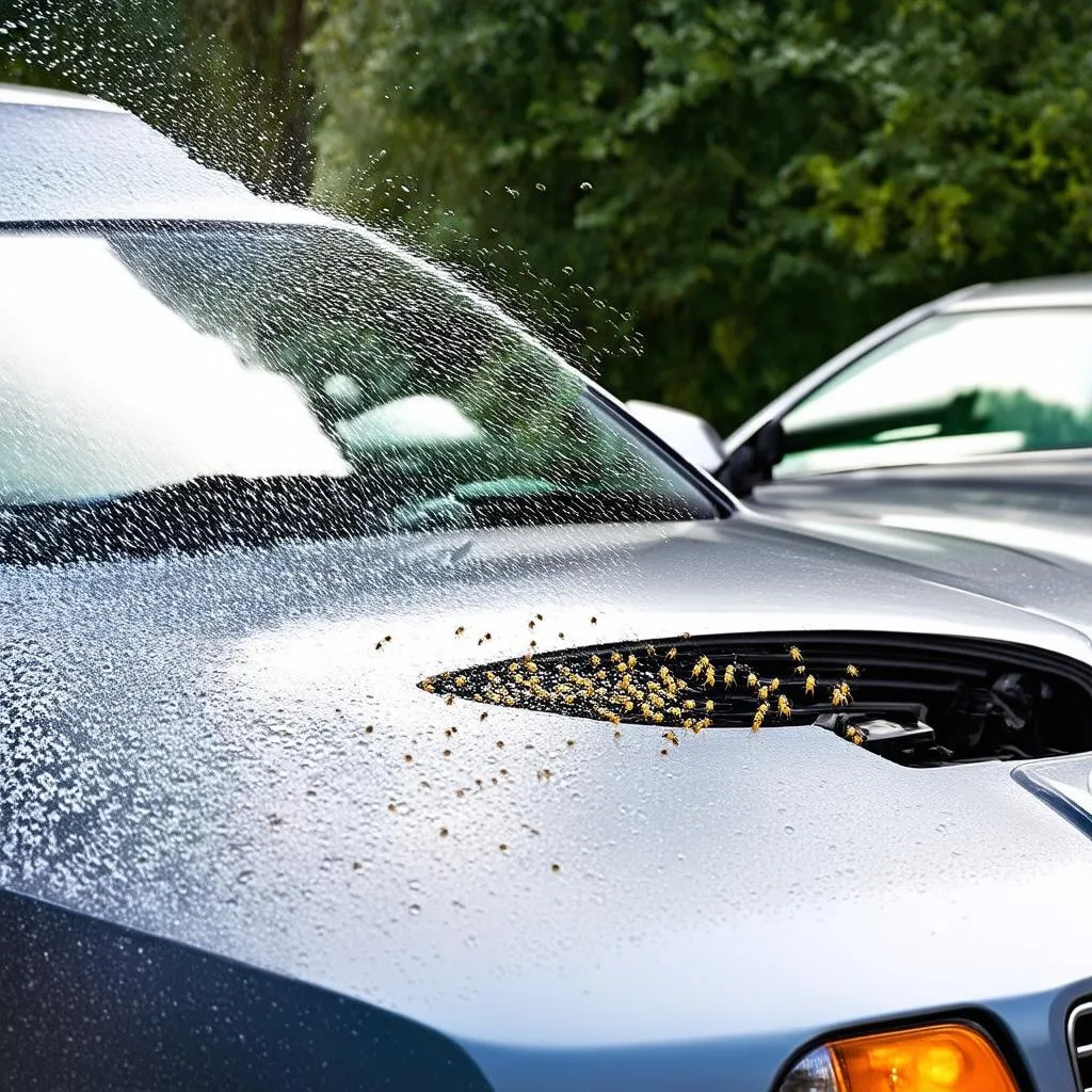 Car wash removing bugs from car