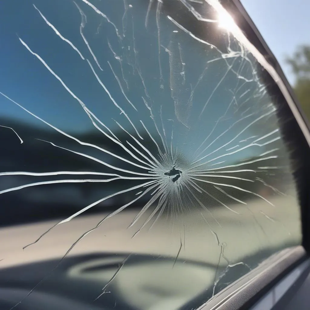 Car window shattered by heat damage