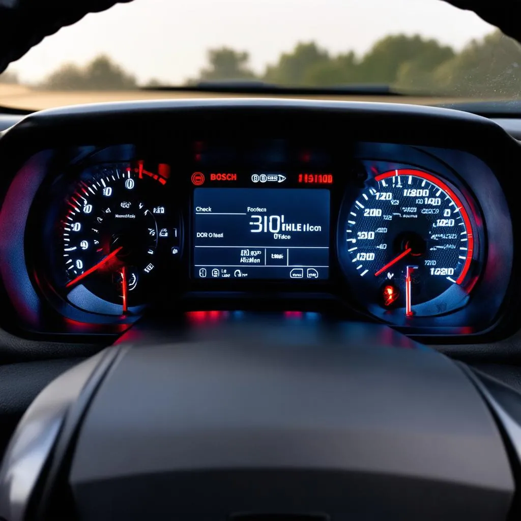 Car Dashboard with Check Engine Light