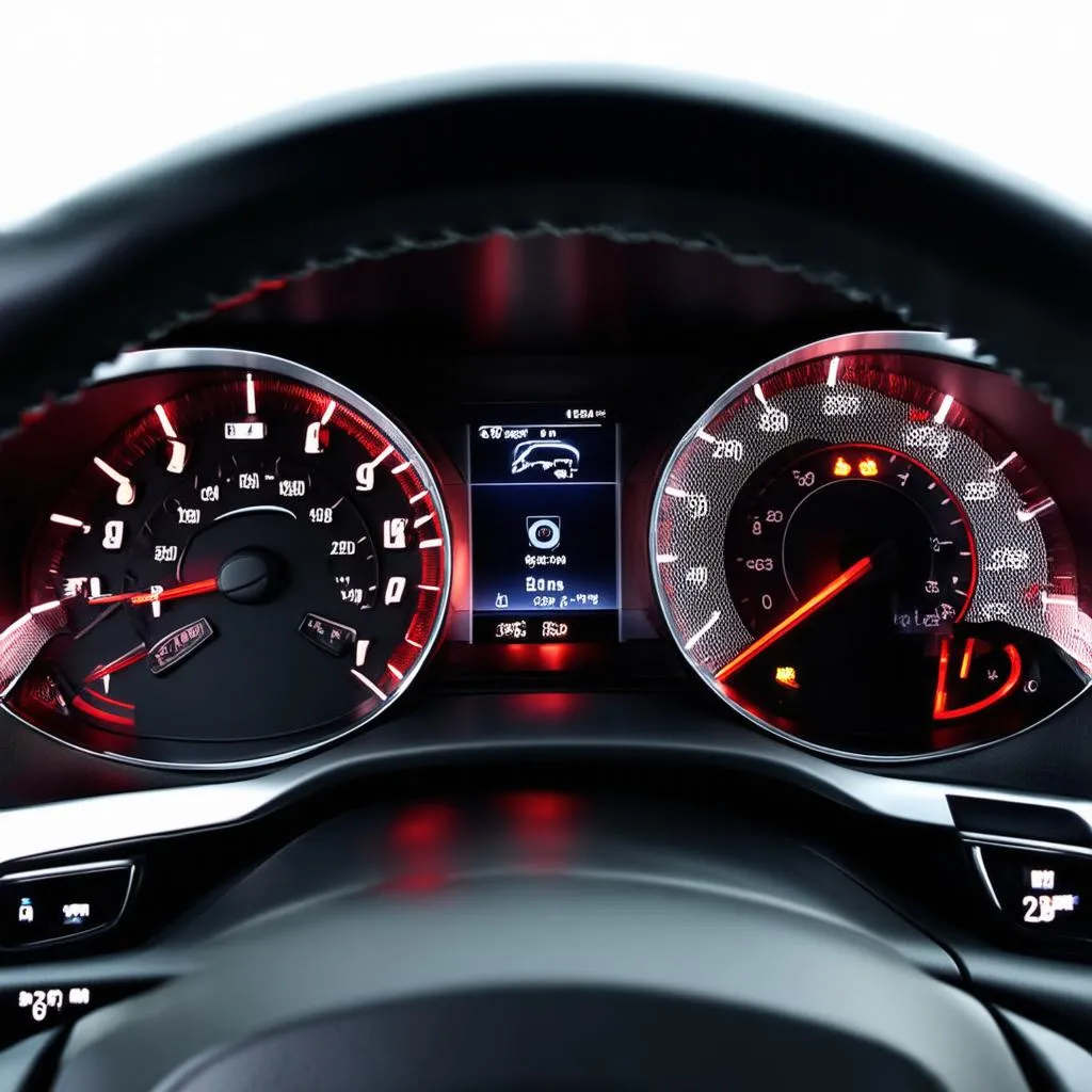 Car Dashboard with Engine Light