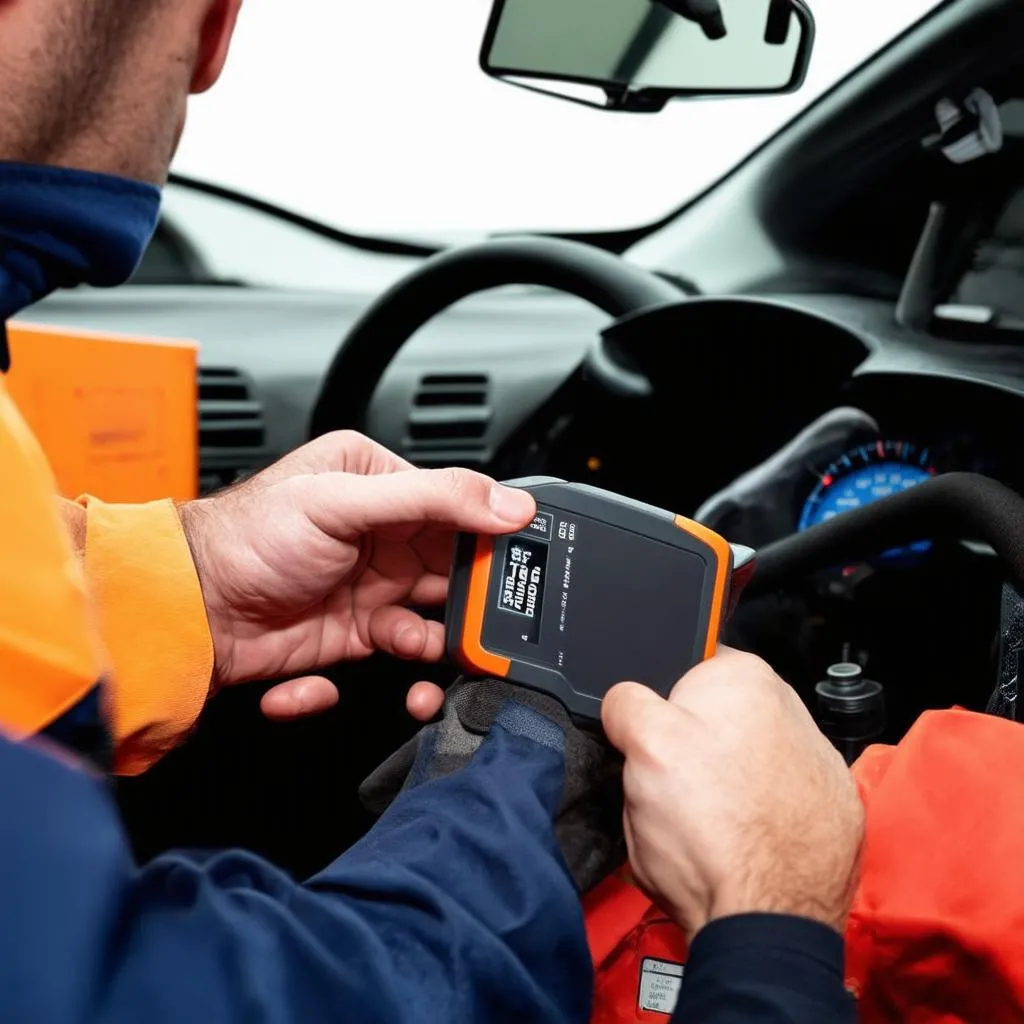 Mechanic checking the CARB OBD system