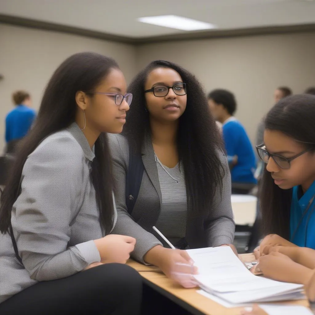 Students participate in a workshop on resume writing and interviewing skills.