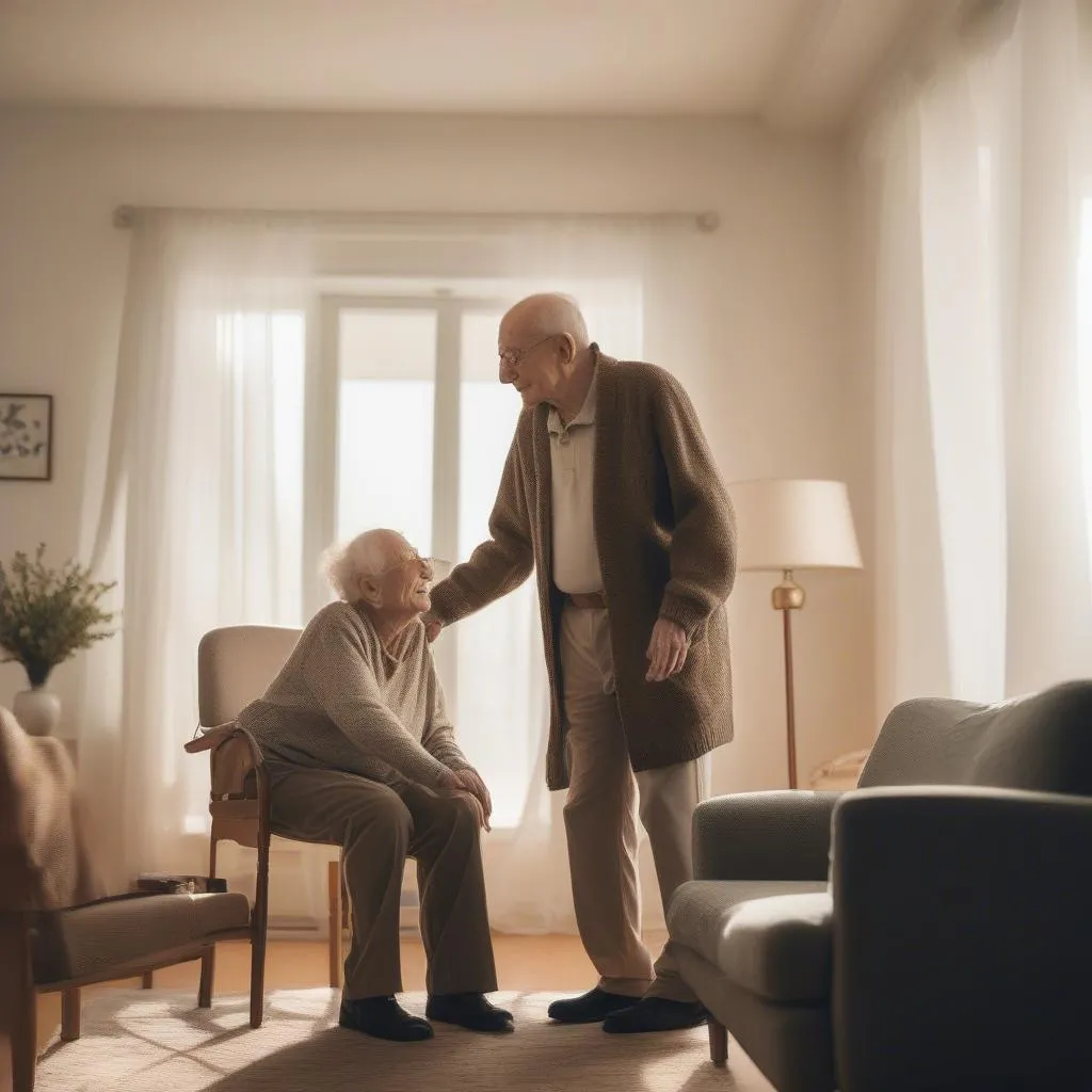 Caregiver Helping Elderly Man