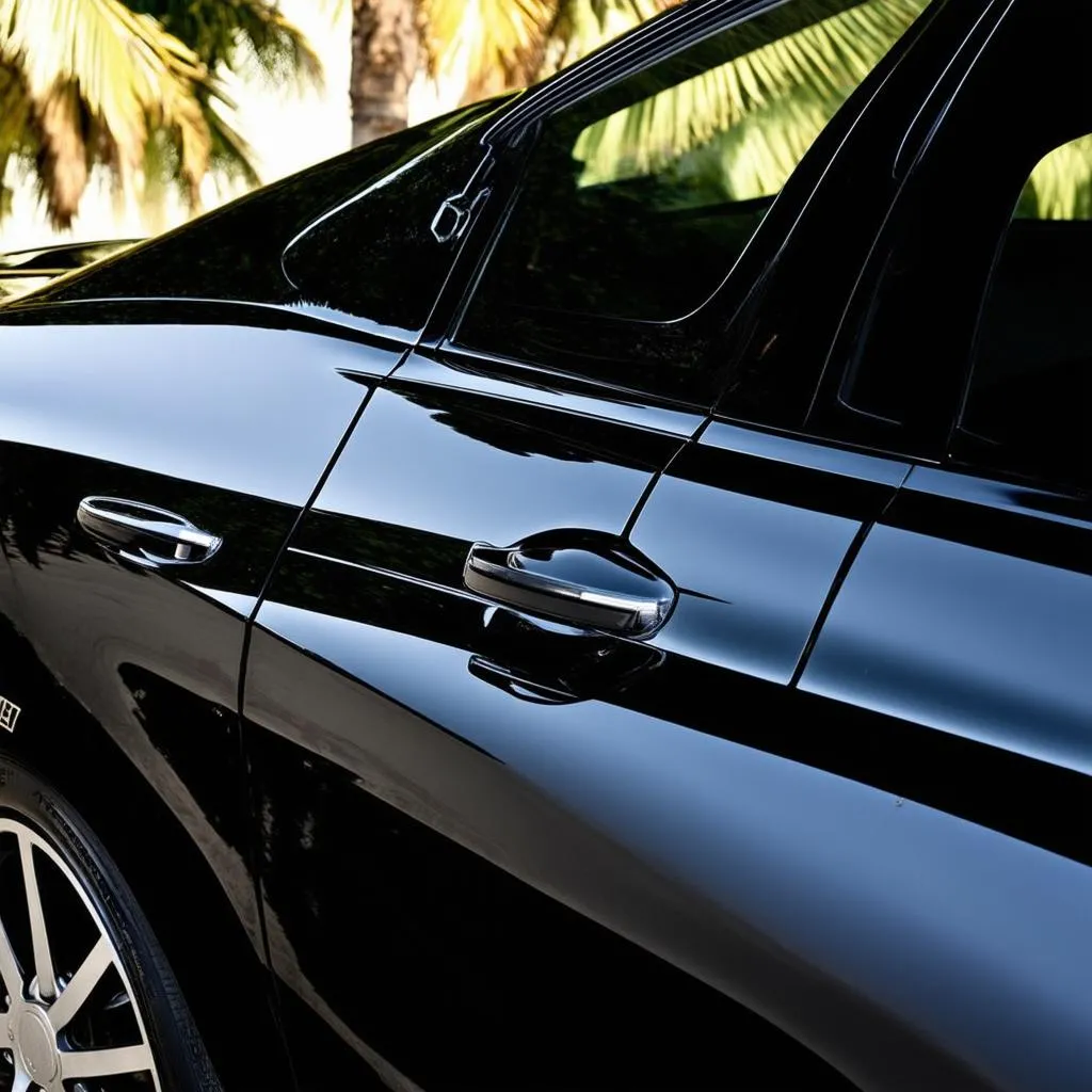 Black car with a glossy finish after applying carnauba wax