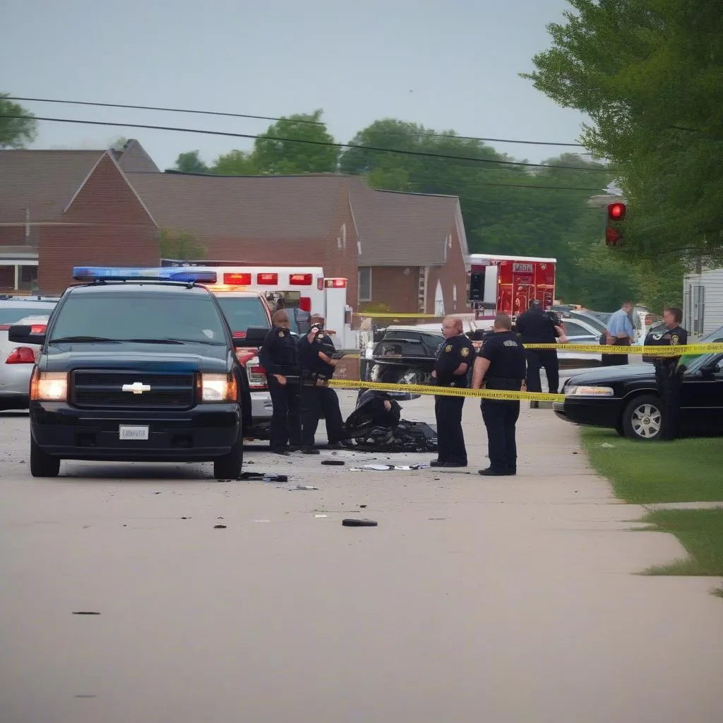 Car accident scene in Cedar Springs, Michigan