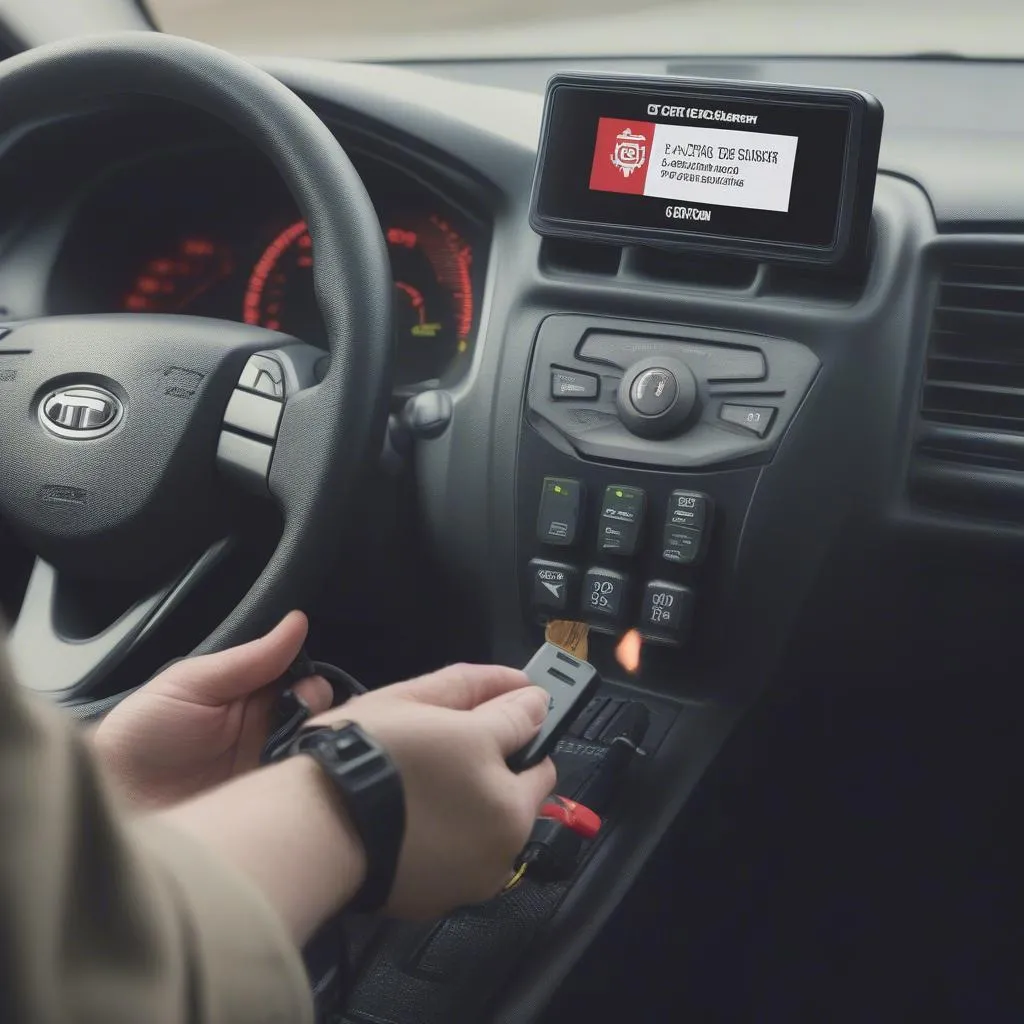 Cen Tech OBD Scanner C connected to a car's OBD port