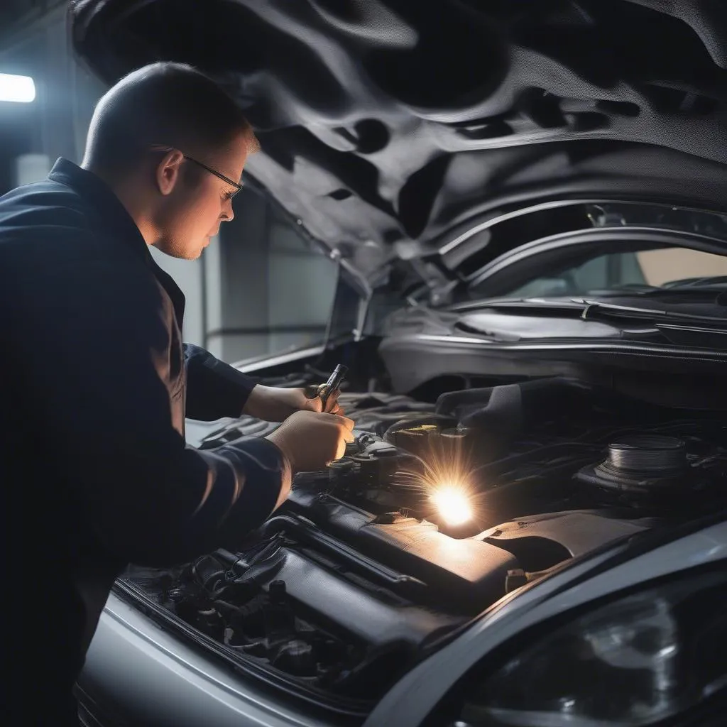 Inspecting the engine bay for chalk