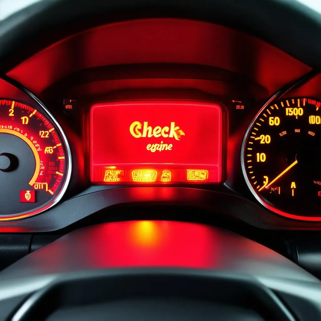 The check engine light on a car's dashboard