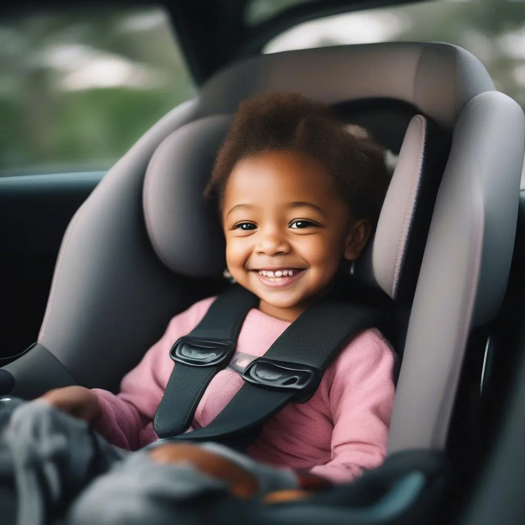 Child smiling in car seat Miata