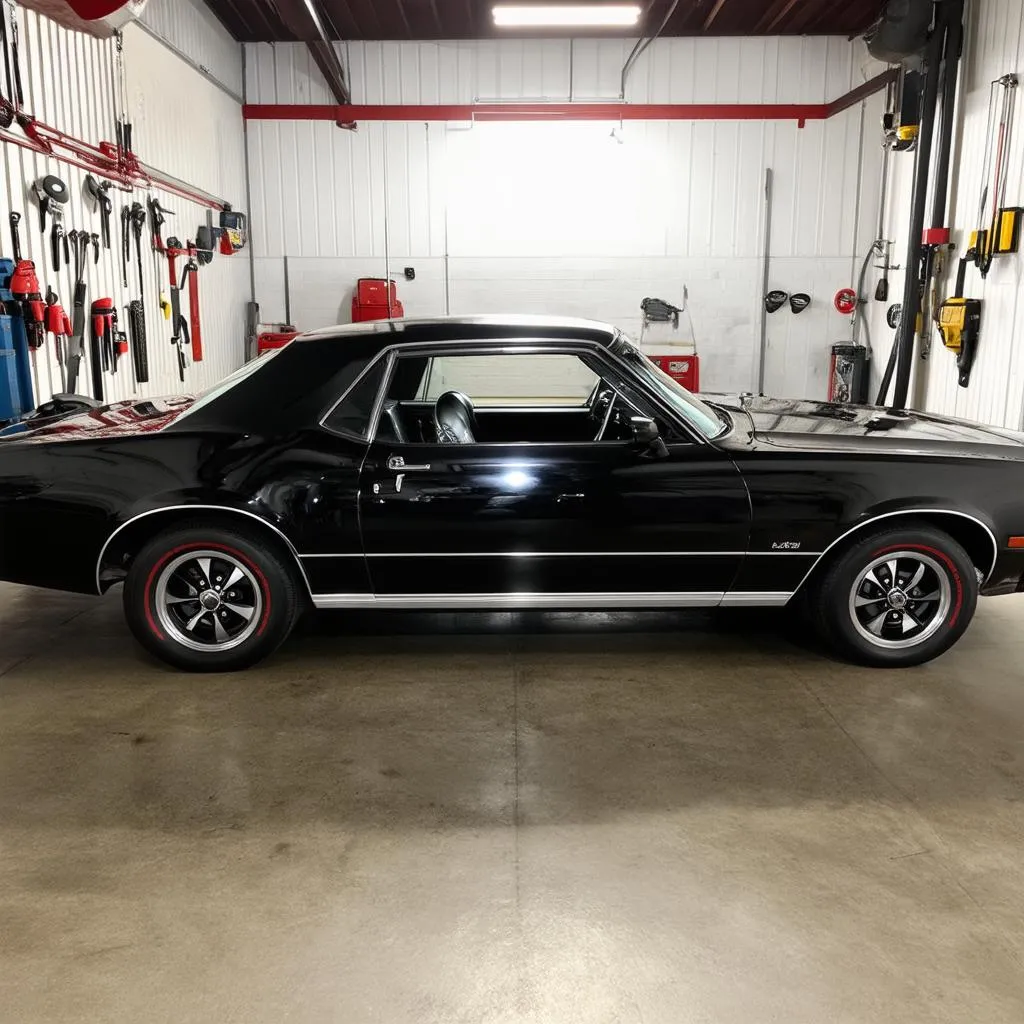 Classic car in garage