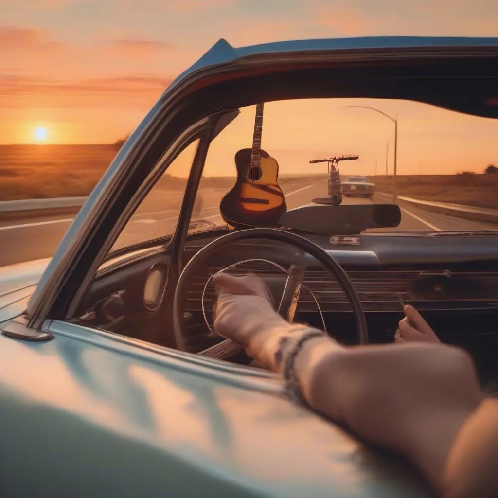 Classic Car Sunset Highway Guitar