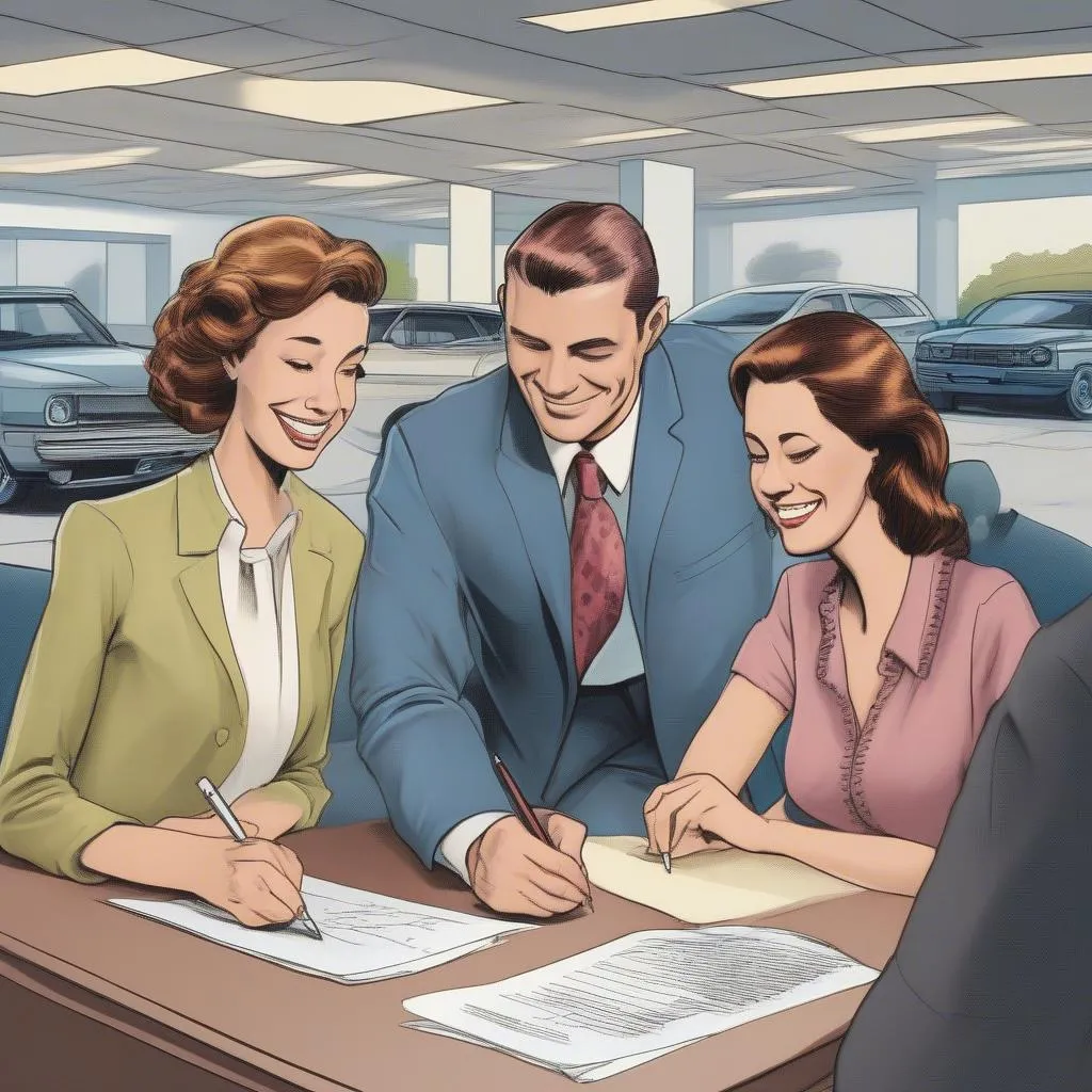 couple signing car loan papers