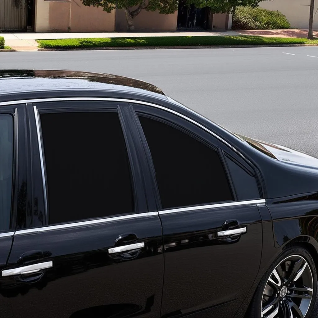 Custom car shades on a parked car