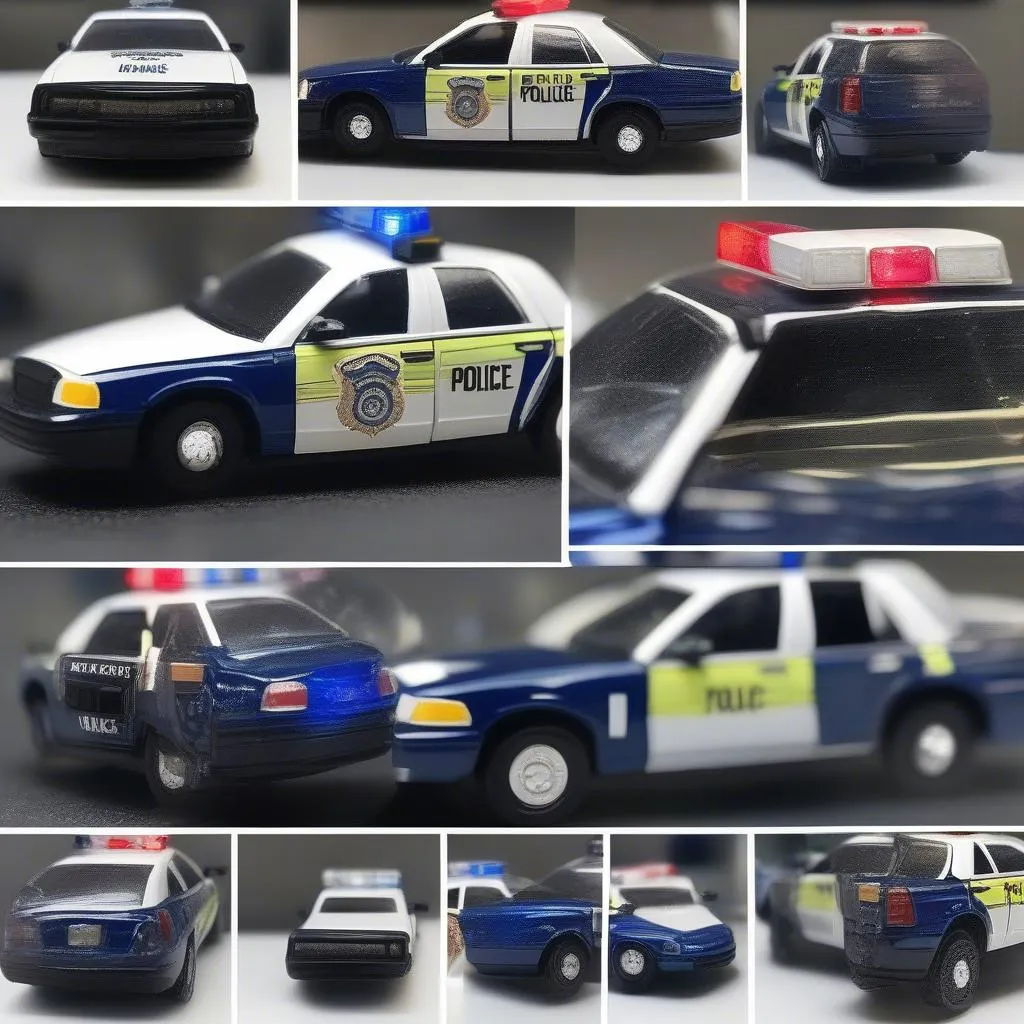 A close-up of a custom diecast police car