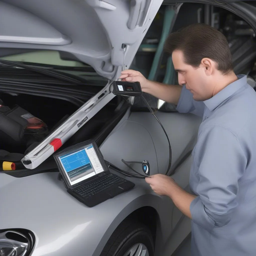 A Dealer Scanner being used to diagnose engine misfire in a BMW