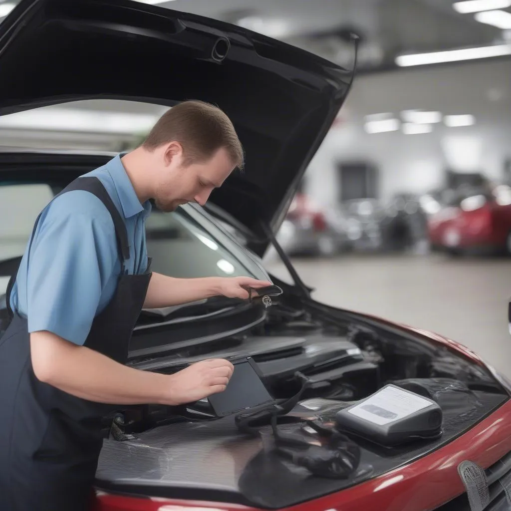 Dealer scanner used for inspecting a used car in Timbrook, California